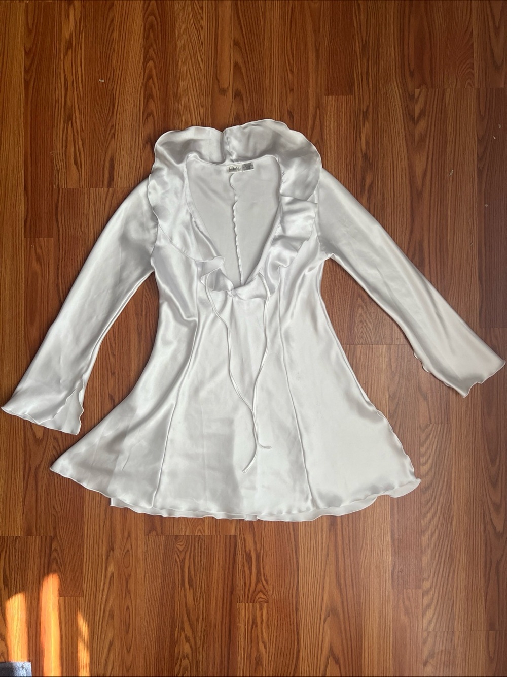 Frederick's of Hollywood White Ruffle V-Neck Long Sleeve Dress